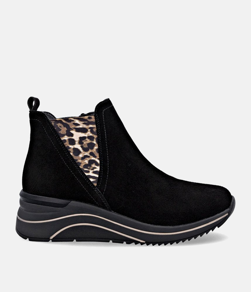 Remonte Sporty Wedge Ankle Boots - Black Leopard