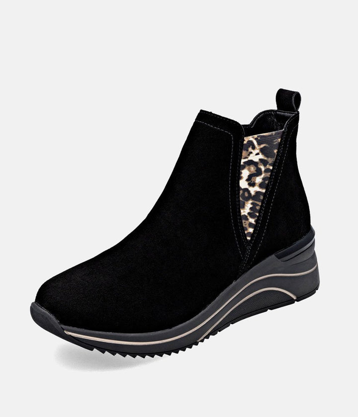 Remonte Sporty Wedge Ankle Boots - Black Leopard