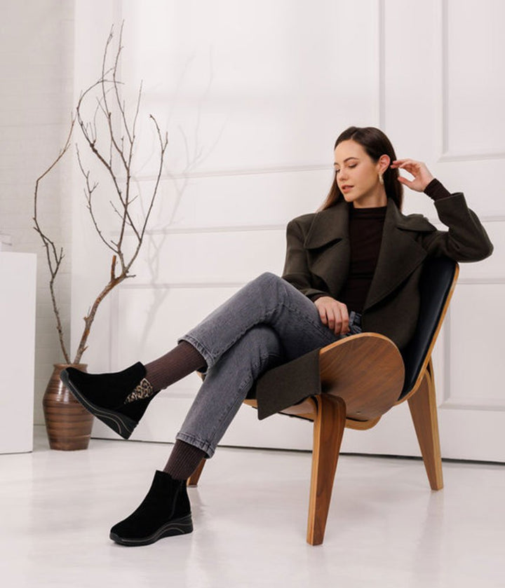 Remonte Sporty Wedge Ankle Boots - Black Leopard