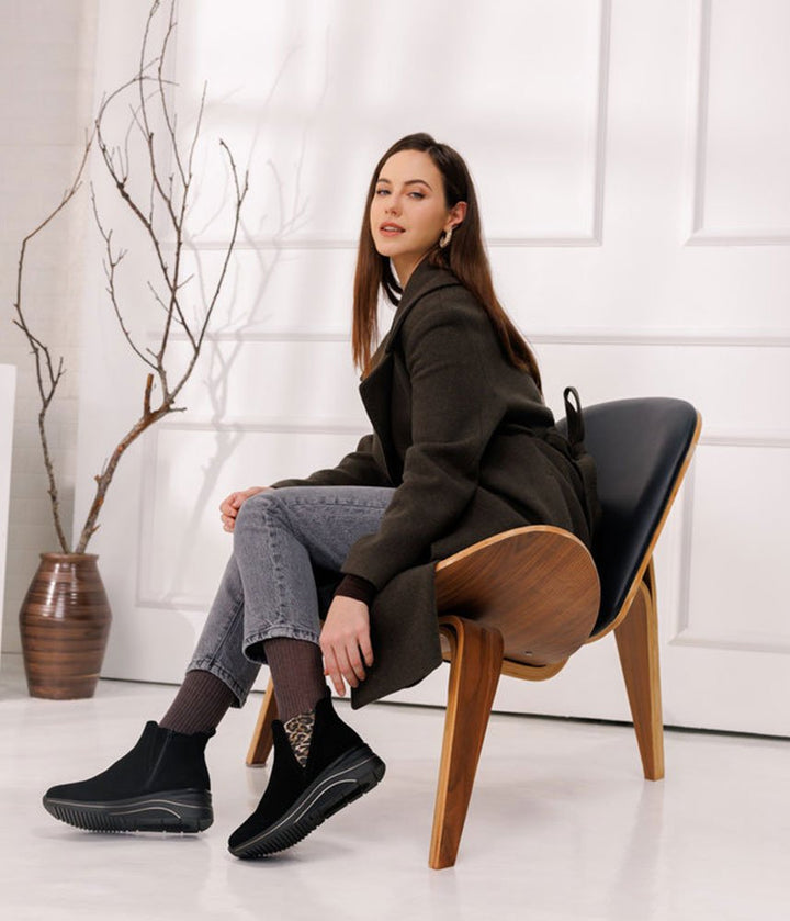 Remonte Sporty Wedge Ankle Boots - Black Leopard