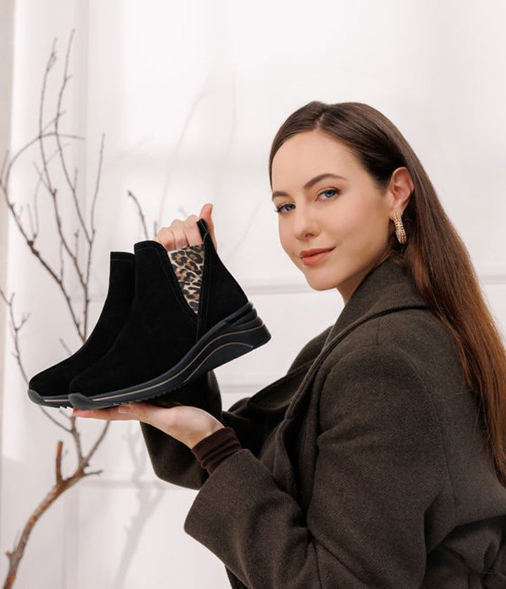 Remonte Sporty Wedge Ankle Boots - Black Leopard