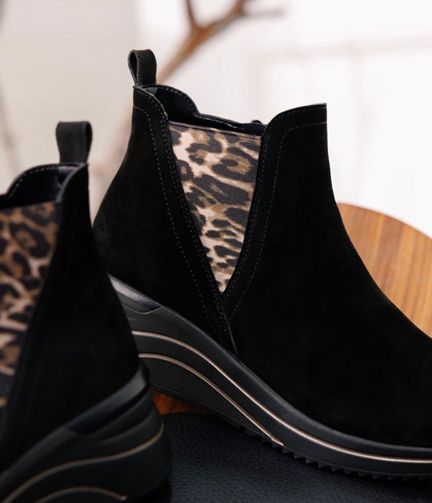 Remonte Sporty Wedge Ankle Boots - Black Leopard