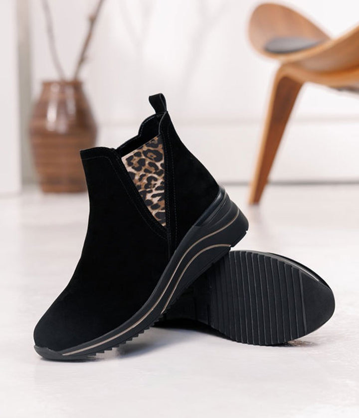 Remonte Sporty Wedge Ankle Boots - Black Leopard