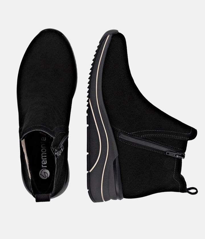 Remonte Sporty Wedge Ankle Boots - Black Leopard