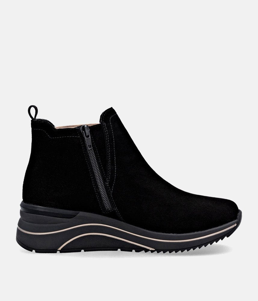 Remonte Sporty Wedge Ankle Boots - Black Leopard
