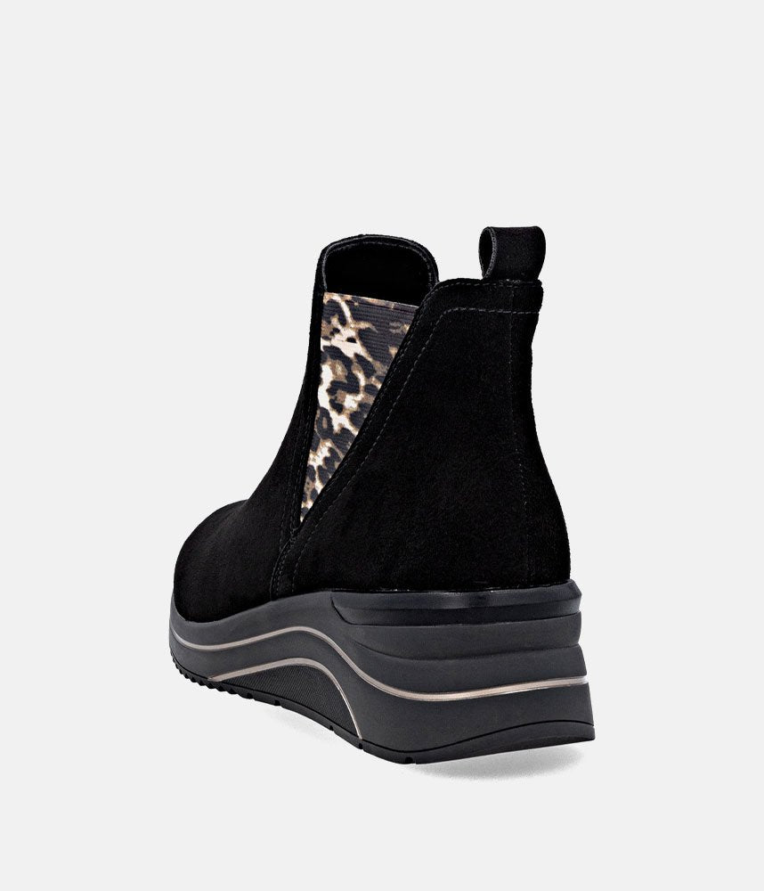 Remonte Sporty Wedge Ankle Boots - Black Leopard