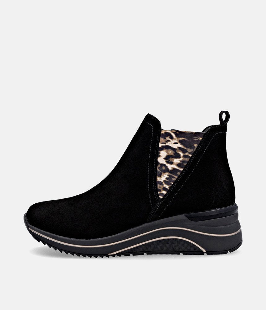 Remonte Sporty Wedge Ankle Boots - Black Leopard