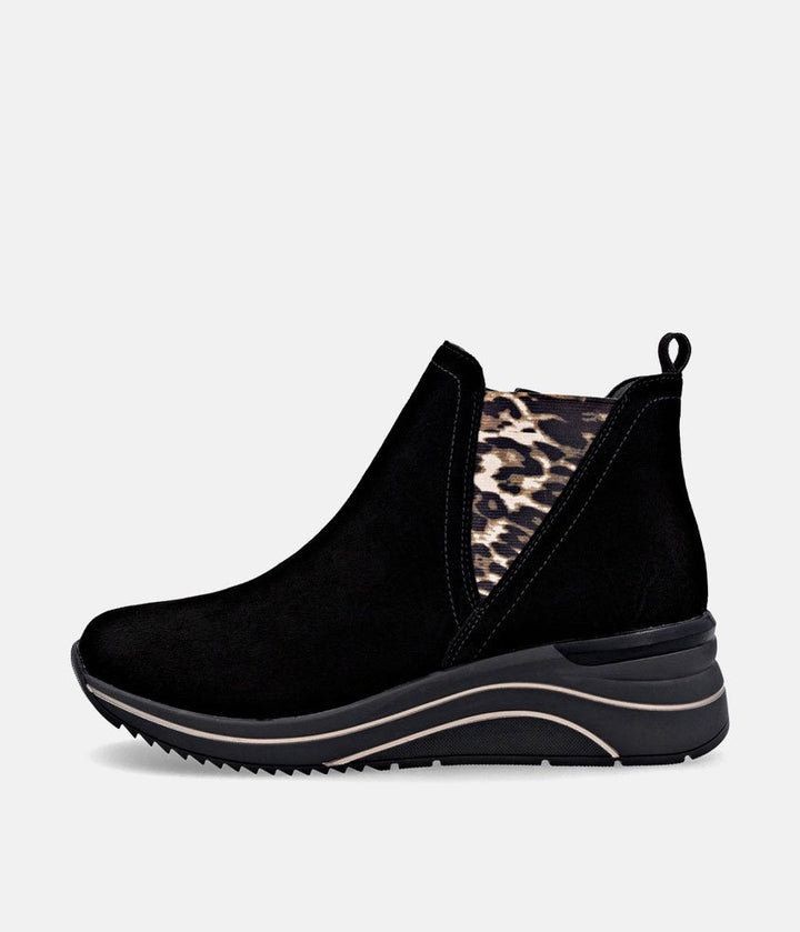Remonte Sporty Wedge Ankle Boots - Black Leopard