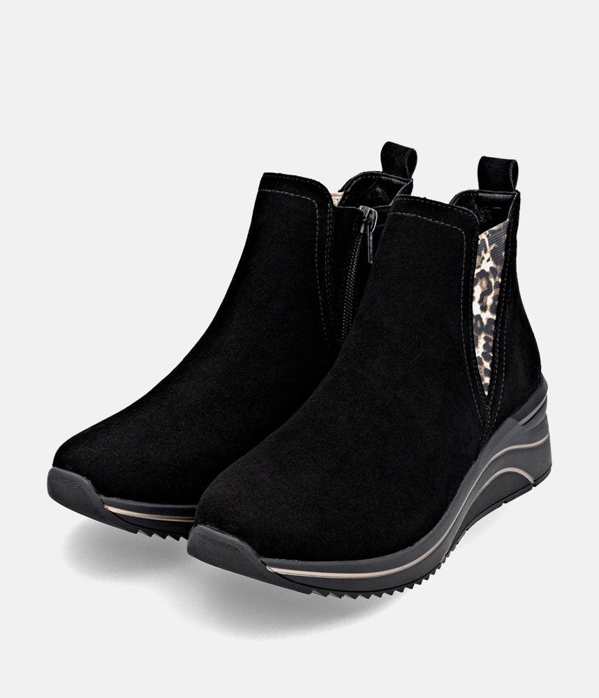 Remonte Sporty Wedge Ankle Boots - Black Leopard