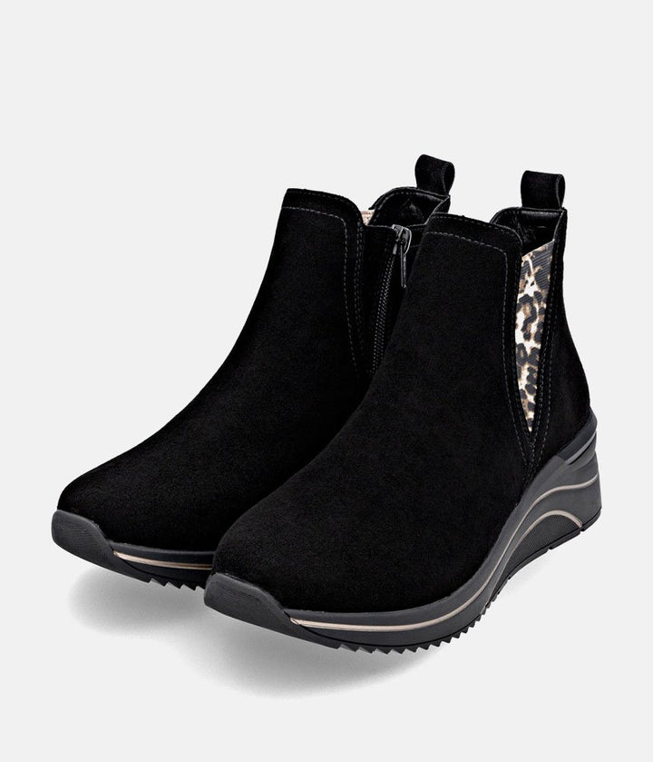 Remonte Sporty Wedge Ankle Boots - Black Leopard