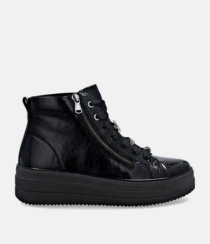 Remonte Luxurious Patent Embellished Leather Hi-Top Trainers - Black