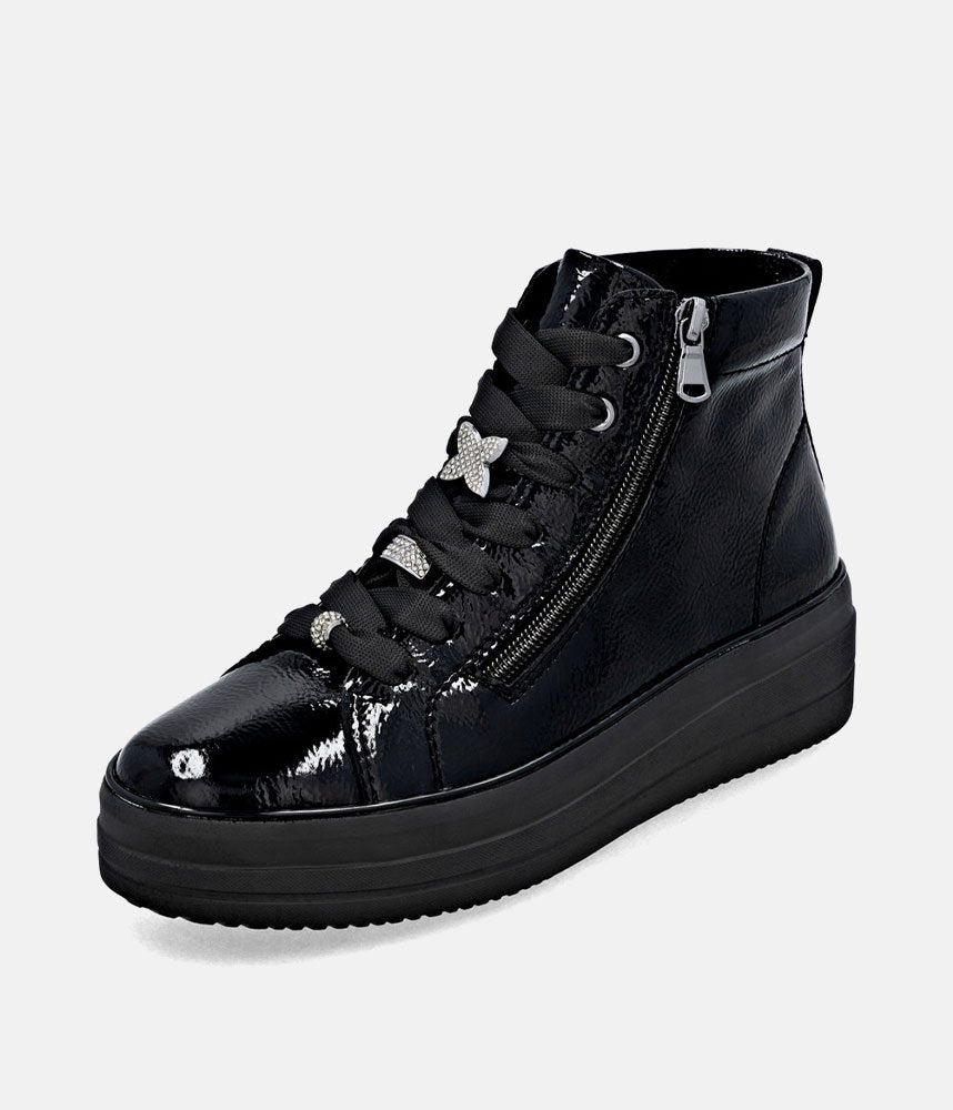 Remonte Luxurious Patent Embellished Leather Hi-Top Trainers - Black