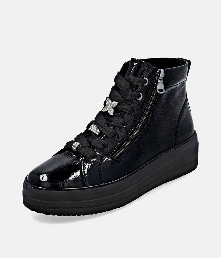Remonte Luxurious Patent Embellished Leather Hi-Top Trainers - Black