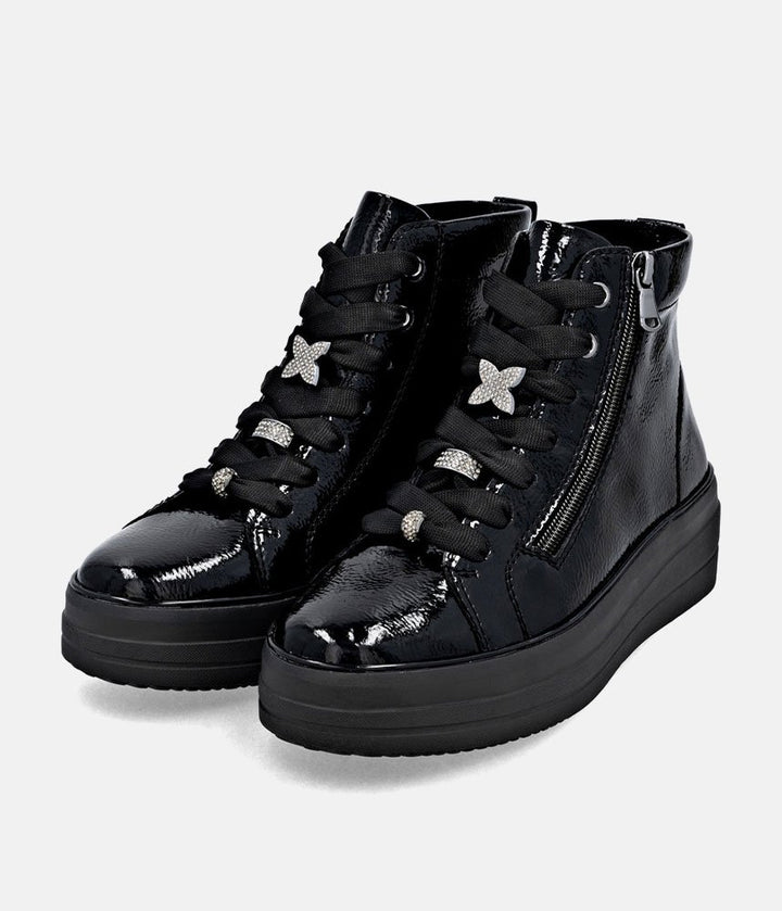 Remonte Luxurious Patent Embellished Leather Hi-Top Trainers - Black