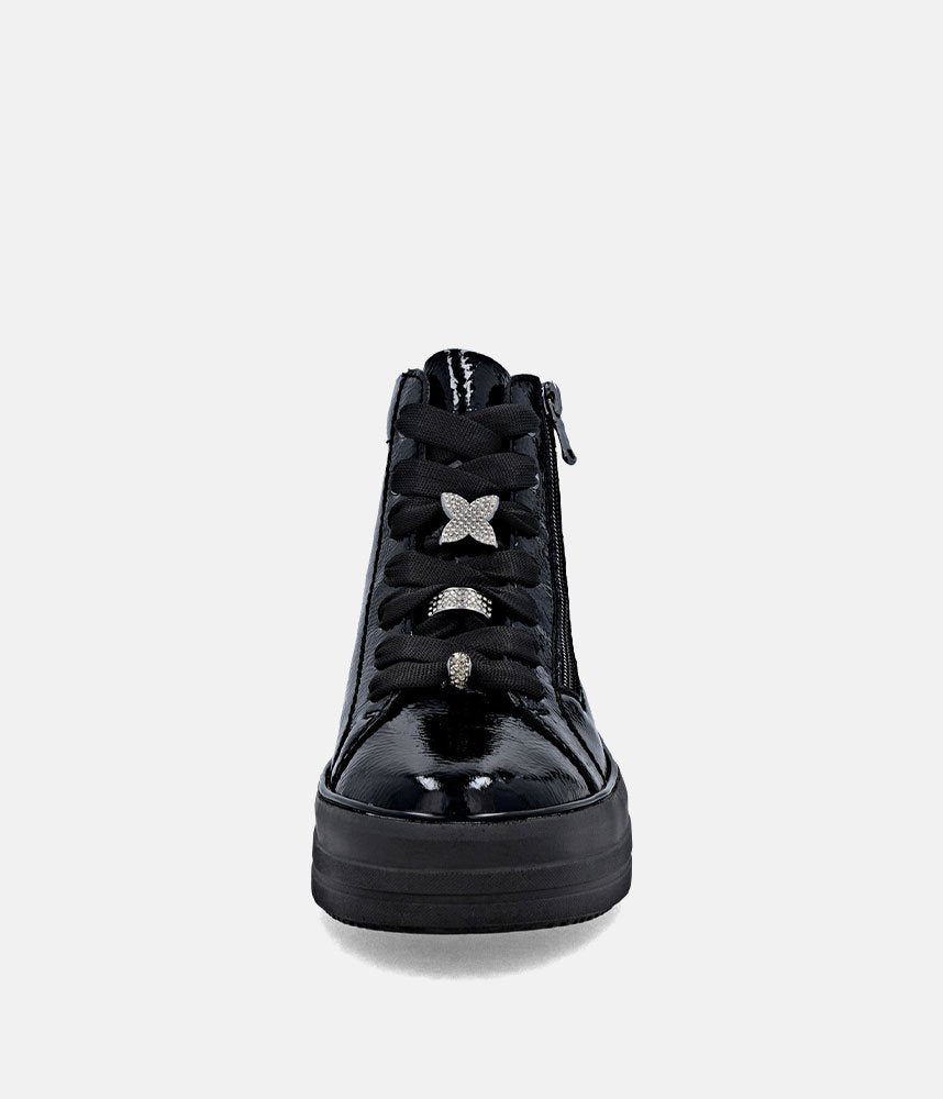Remonte Luxurious Patent Embellished Leather Hi-Top Trainers - Black