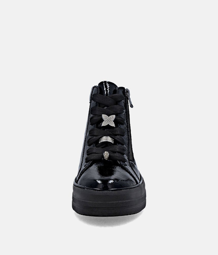 Remonte Luxurious Patent Embellished Leather Hi-Top Trainers - Black
