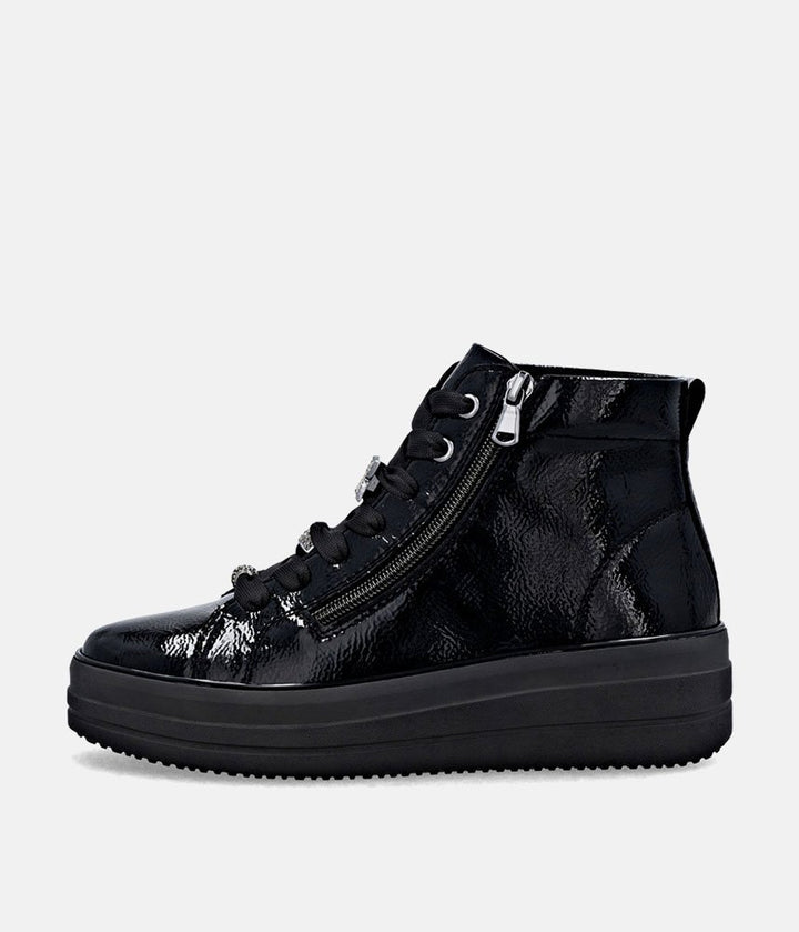 Remonte Luxurious Patent Embellished Leather Hi-Top Trainers - Black