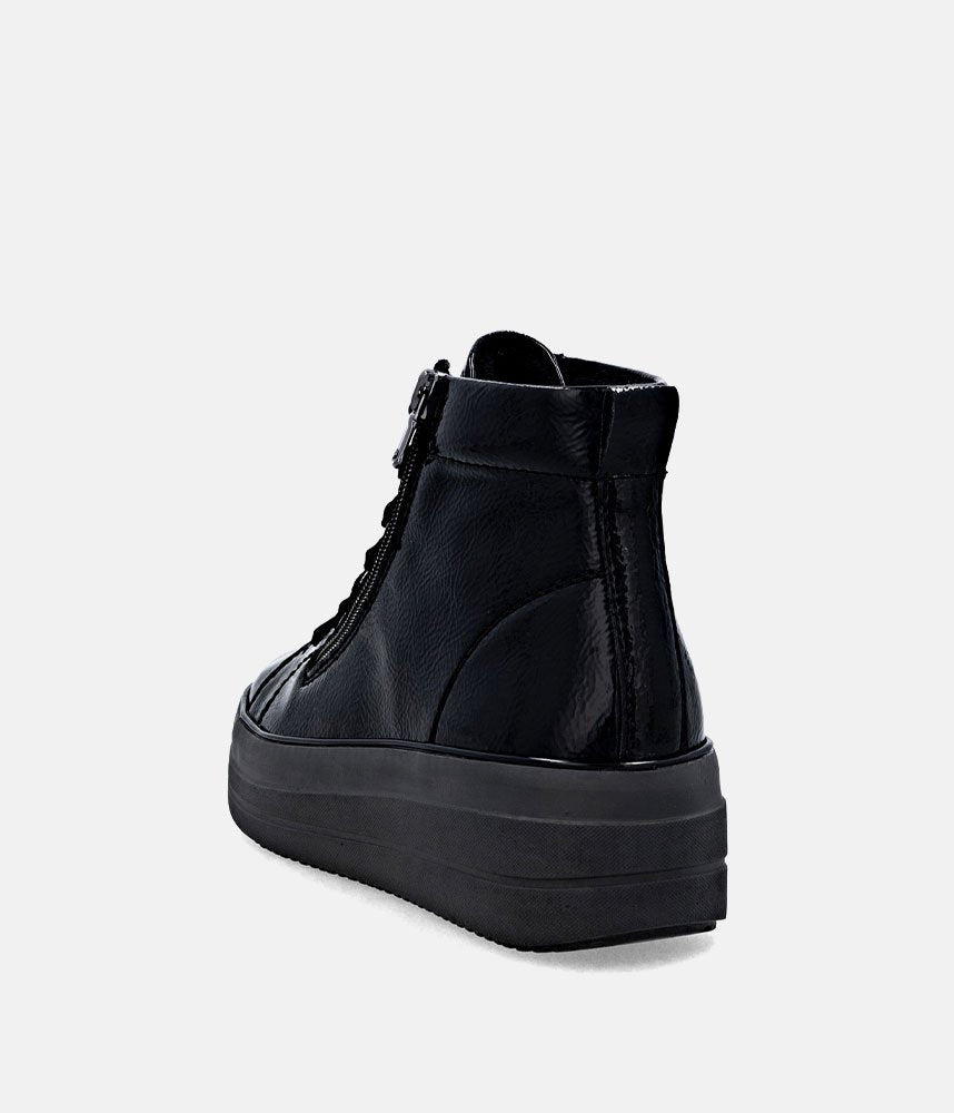 Remonte Luxurious Patent Embellished Leather Hi-Top Trainers - Black