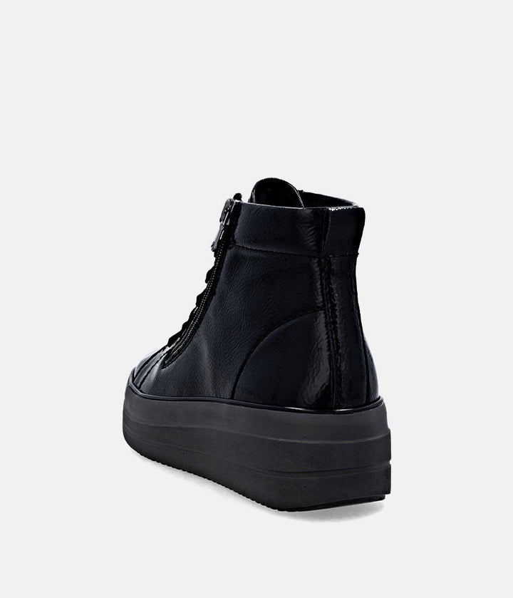 Remonte Luxurious Patent Embellished Leather Hi-Top Trainers - Black