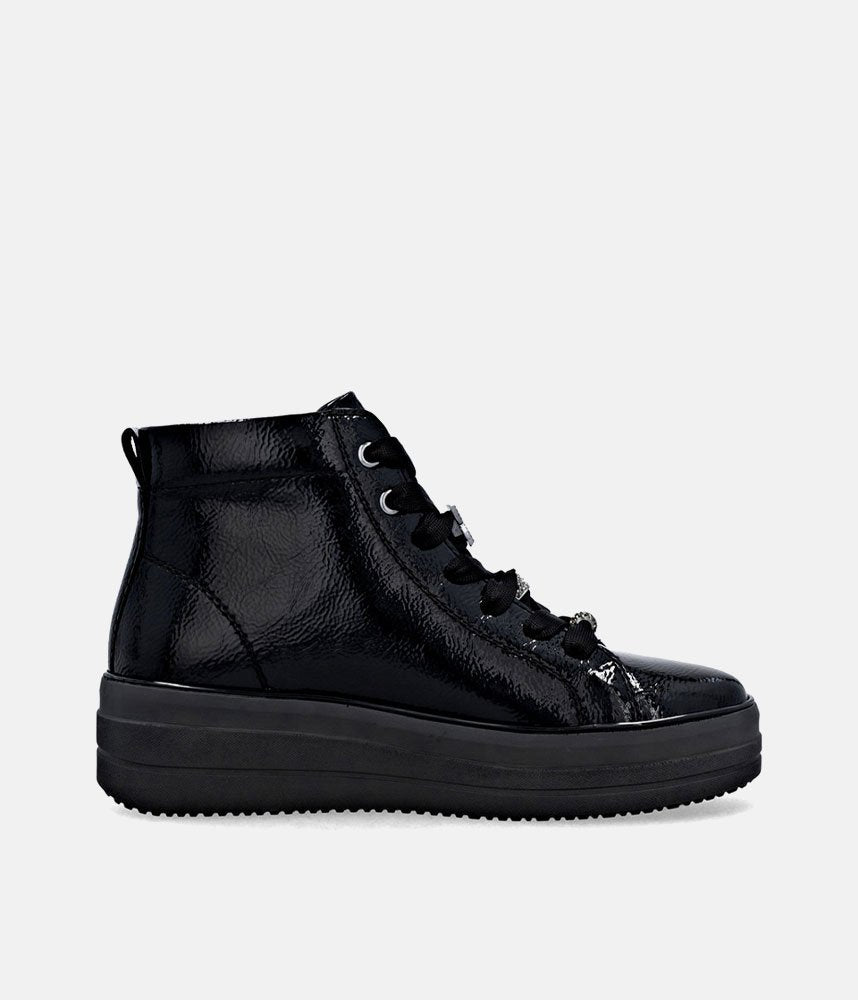 Remonte Luxurious Patent Embellished Leather Hi-Top Trainers - Black