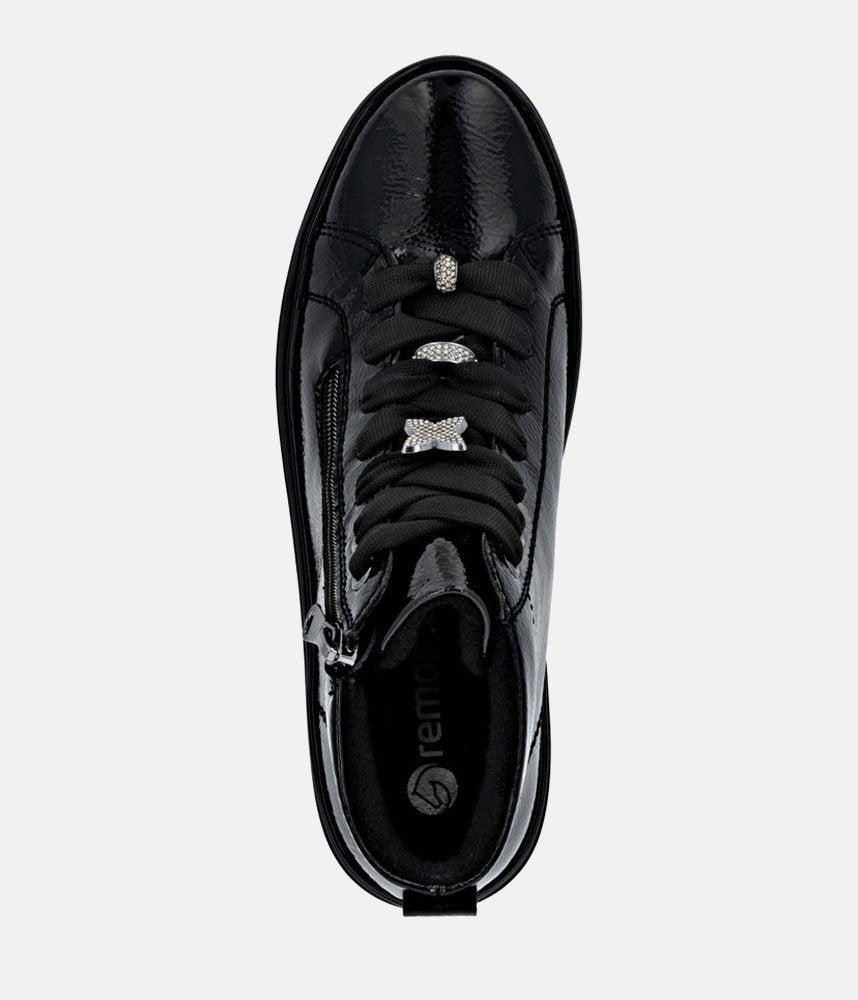 Remonte Luxurious Patent Embellished Leather Hi-Top Trainers - Black