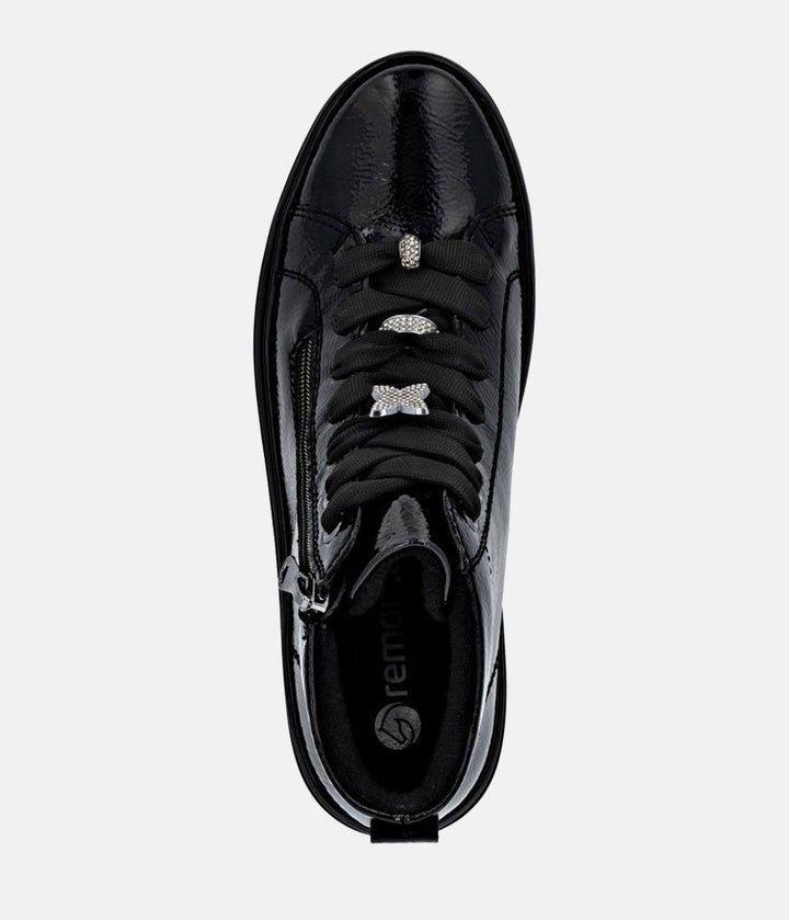 Remonte Luxurious Patent Embellished Leather Hi-Top Trainers - Black