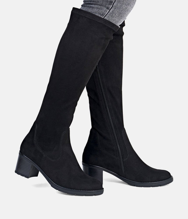 Remonte Fashionable Long Suede Block Heel Boots - Black