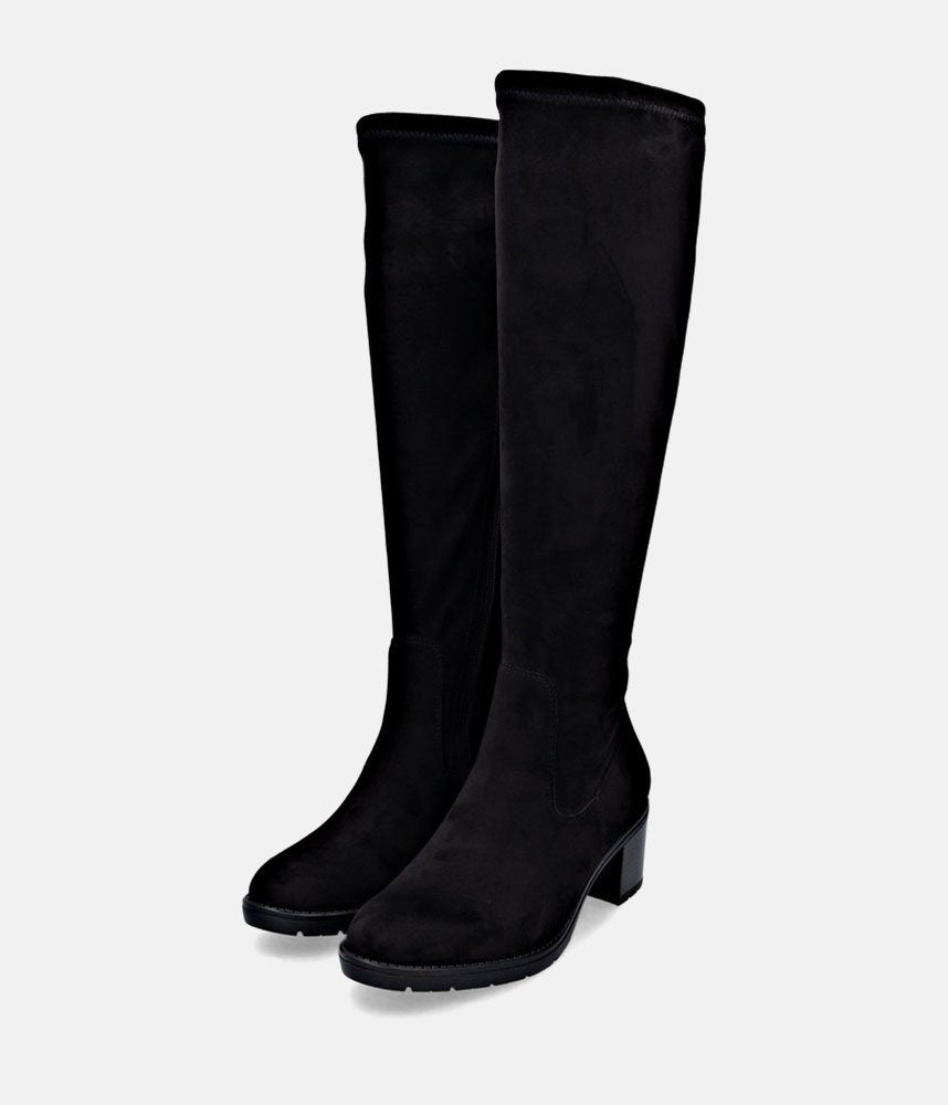 Remonte Fashionable Long Suede Block Heel Boots - Black