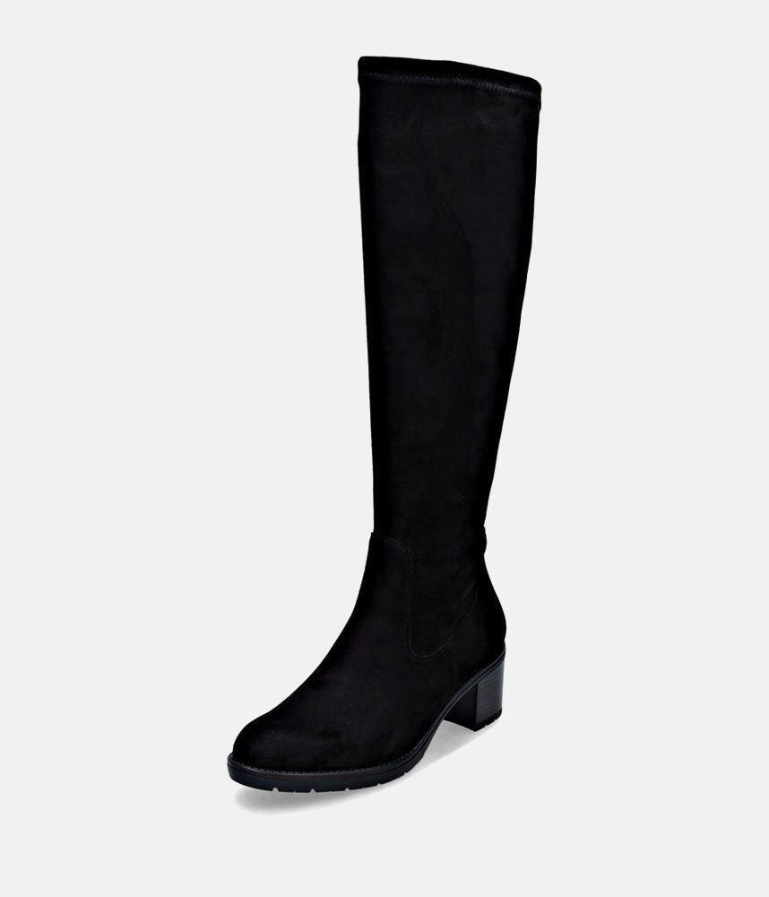 Remonte Fashionable Long Suede Block Heel Boots - Black