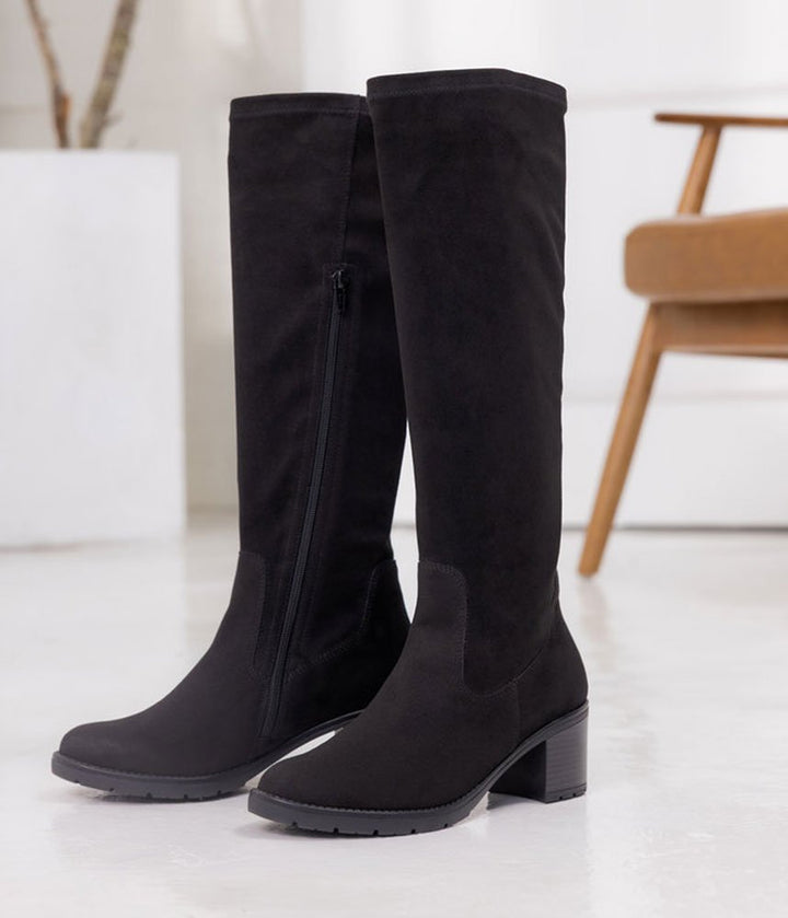 Remonte Fashionable Long Suede Block Heel Boots - Black