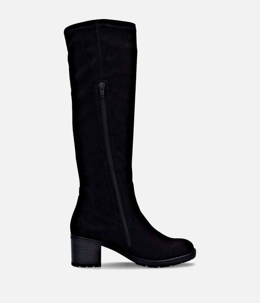 Remonte Fashionable Long Suede Block Heel Boots - Black