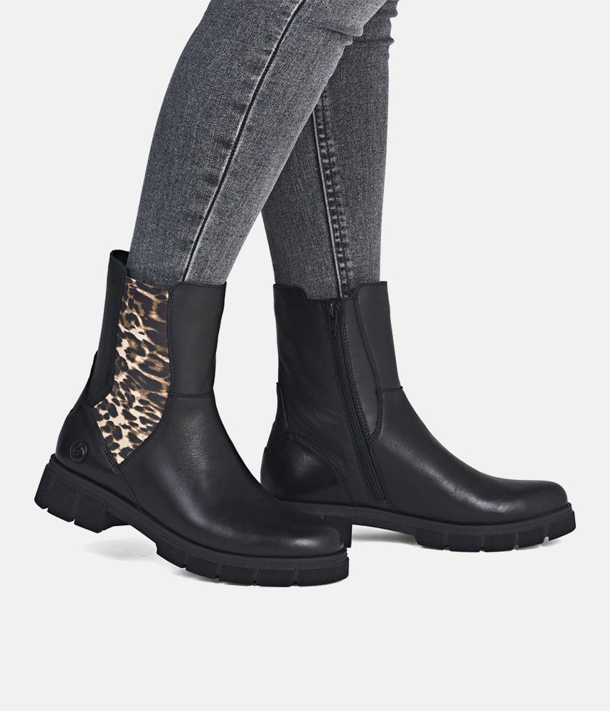 Remonte Stunning Combi Ankle Boots - Black Leopard