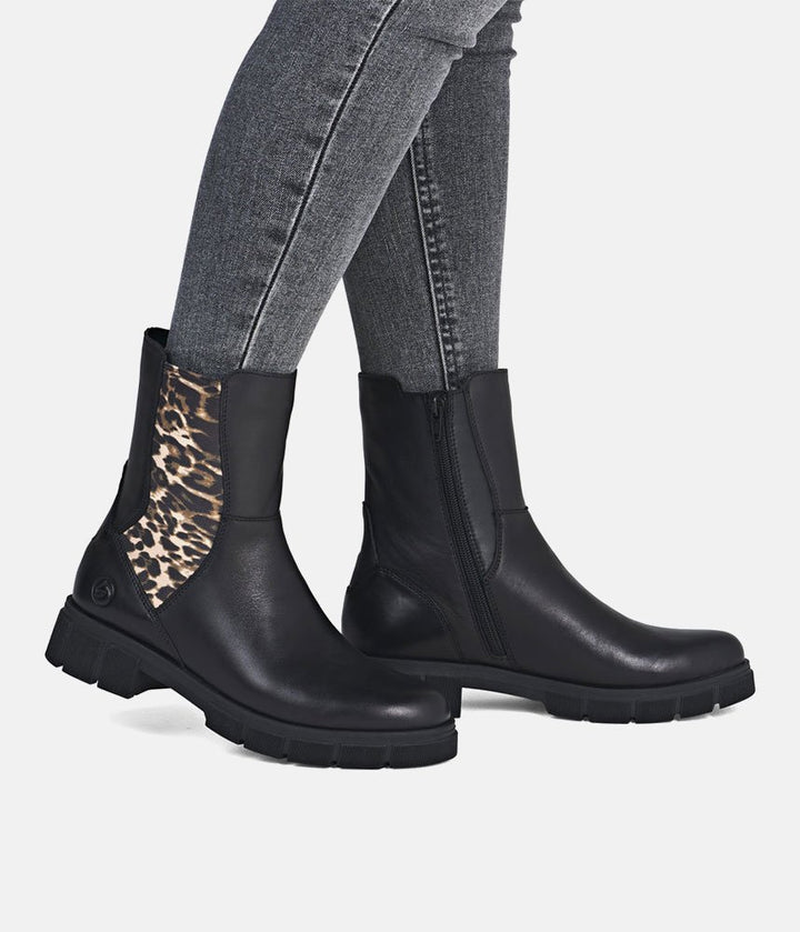 Remonte Stunning Combi Ankle Boots - Black Leopard