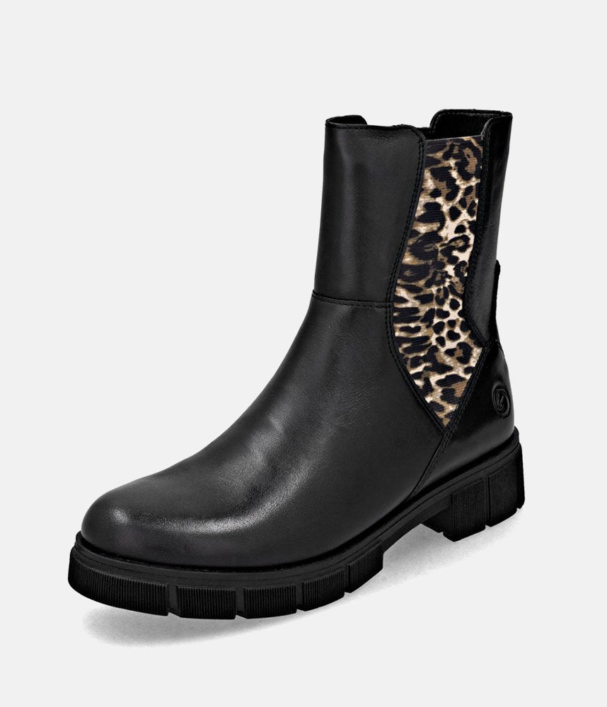 Remonte Stunning Combi Ankle Boots - Black Leopard