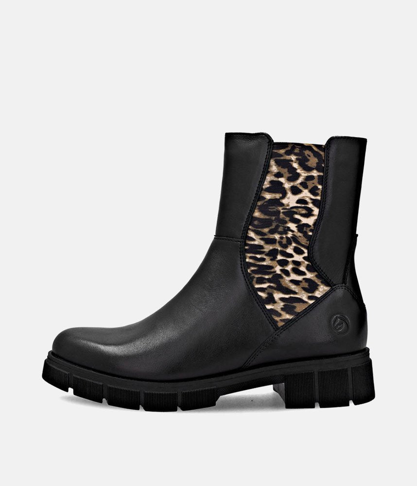 Remonte Stunning Combi Ankle Boots - Black Leopard