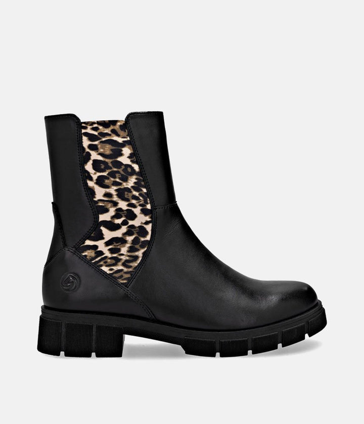Remonte Stunning Combi Ankle Boots - Black Leopard