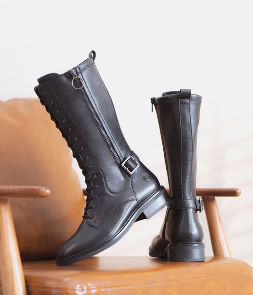 Remonte Versatile Leather Mid Calf Boots - Black
