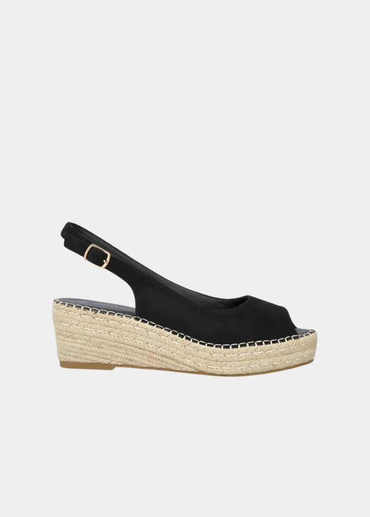 Elegant Suedette Peep-Toe Espadrilles - Classic Black