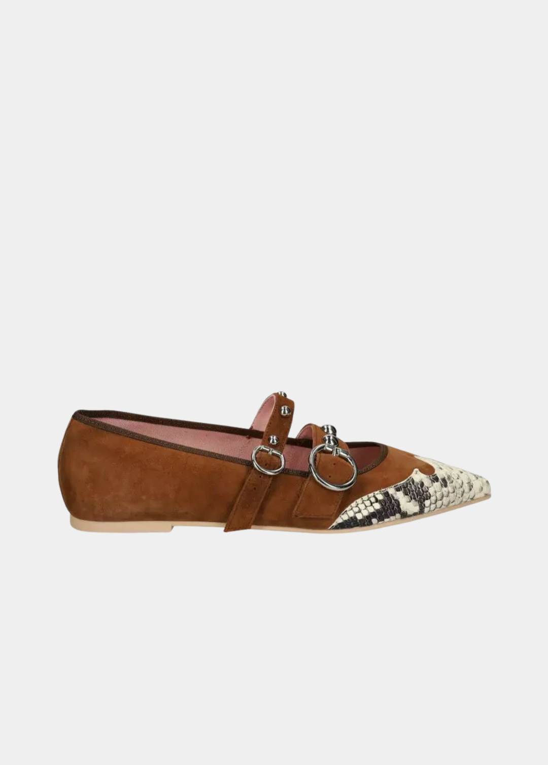 Pretty Ballerina Exotic Snakeskin & Suede Western Studded Flats