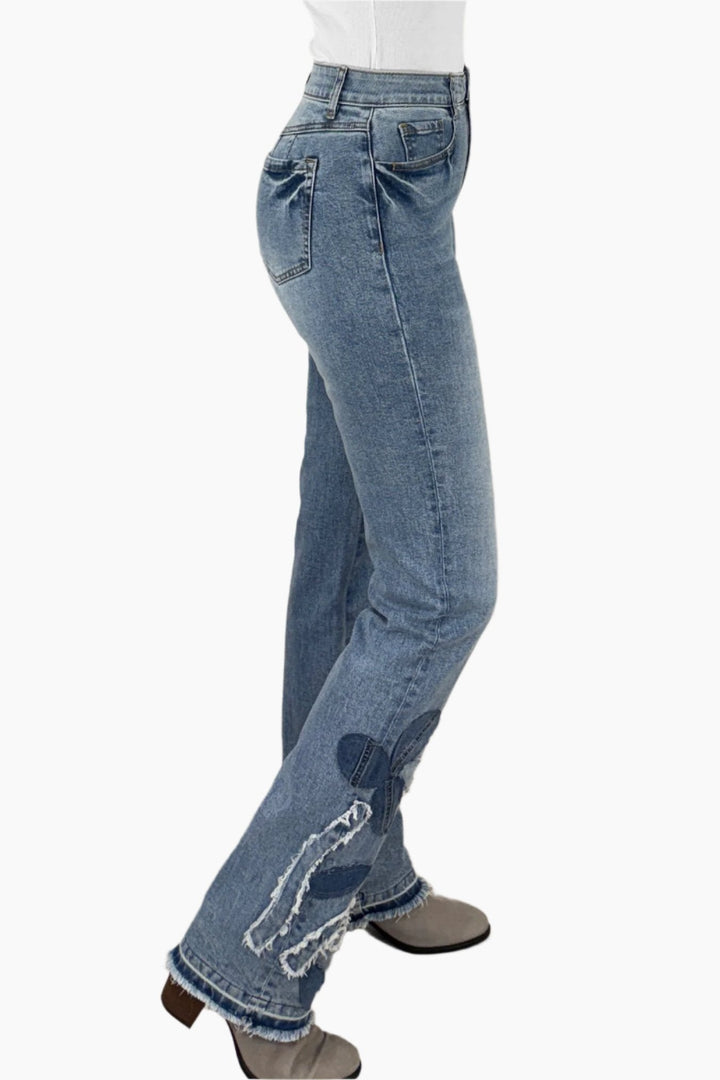 Tall Boho Floral Applique Jeans