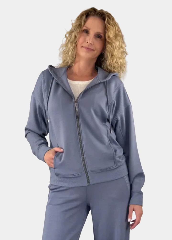 Luxe Zip Tall Hoodie - Dusty Blue
