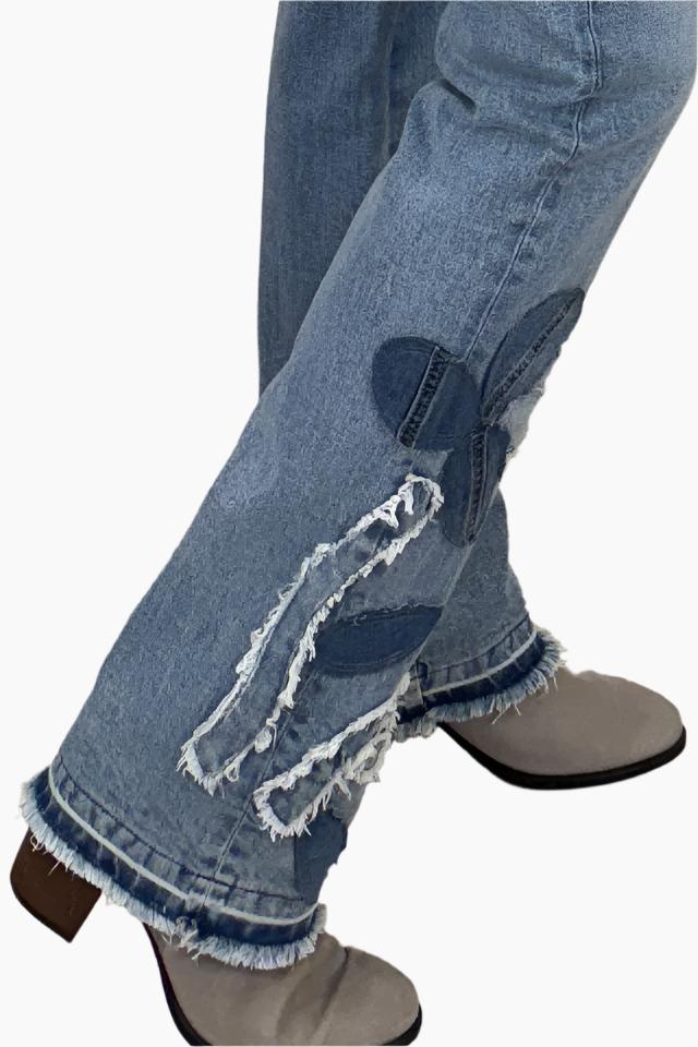 Tall Boho Floral Applique Jeans