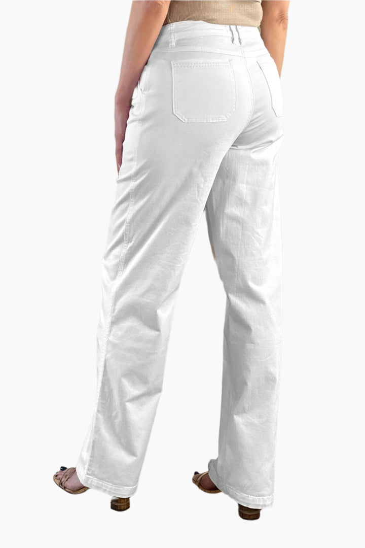 Button Fly Wide Leg Jeans - White