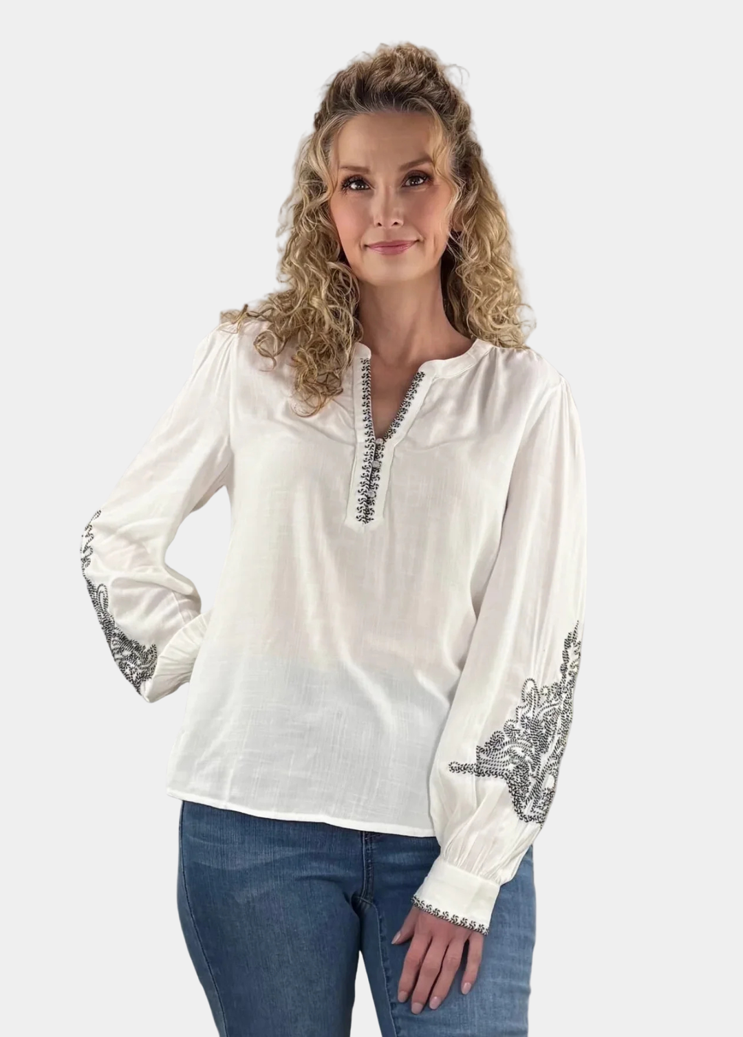 Embroidered Split Neck Blouse
