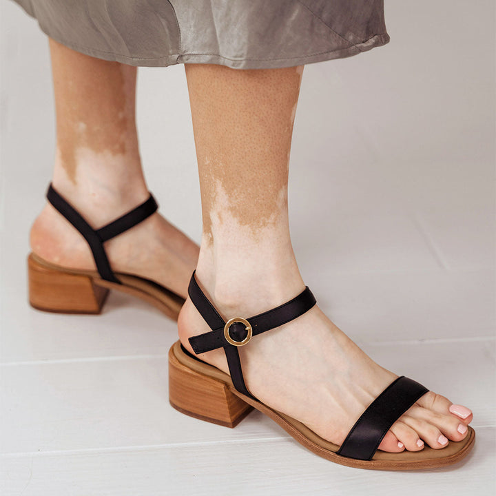 The Social Heeled Sandal - Black Micro Pebble