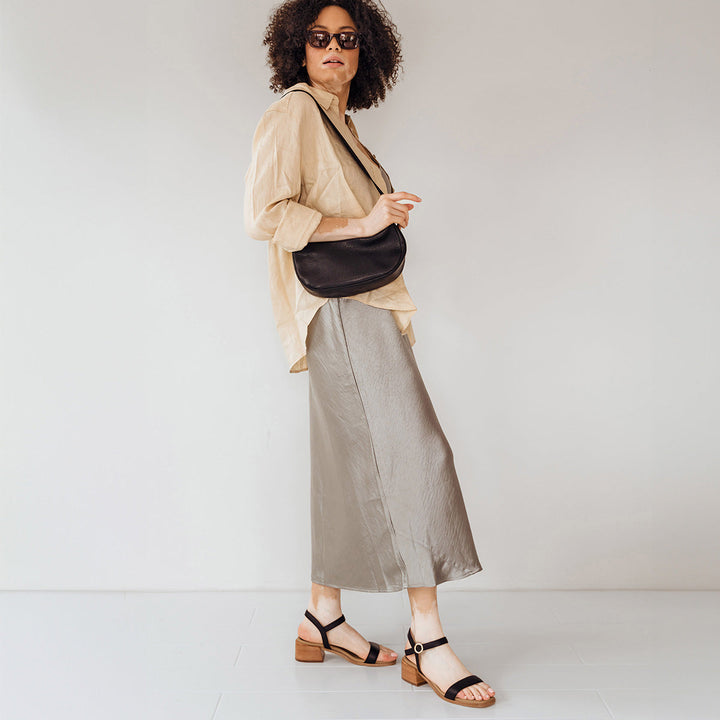 The Social Heeled Sandal - Black Micro Pebble