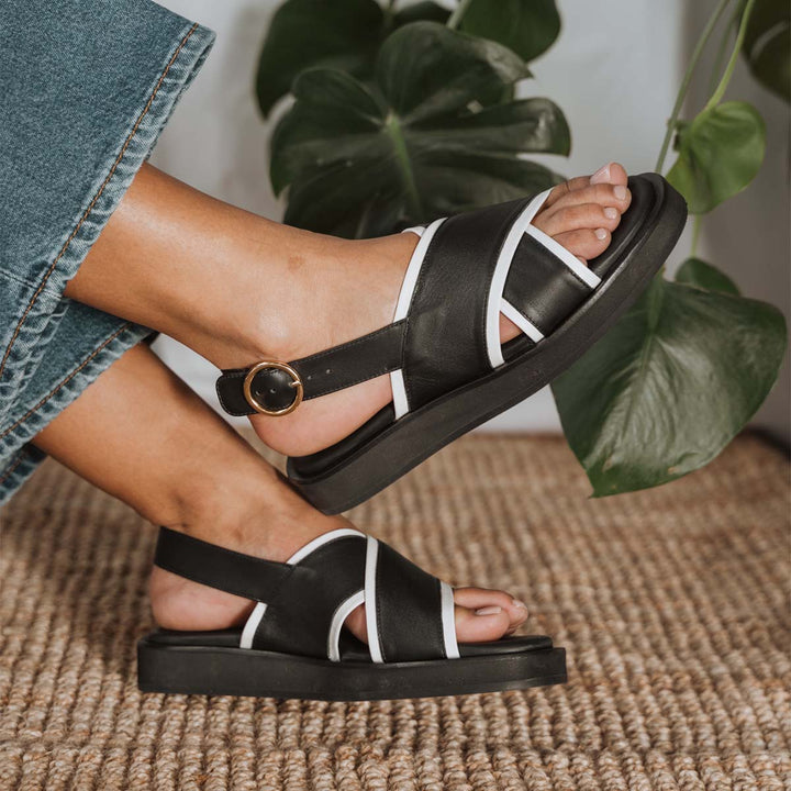 The Sunday Sandal - Black & Panna Cotta