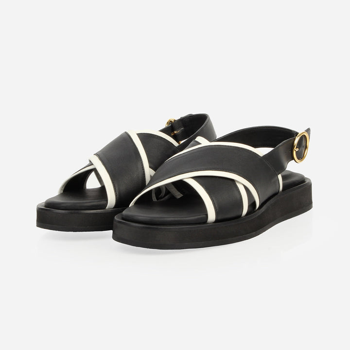 The Sunday Sandal - Black & Panna Cotta