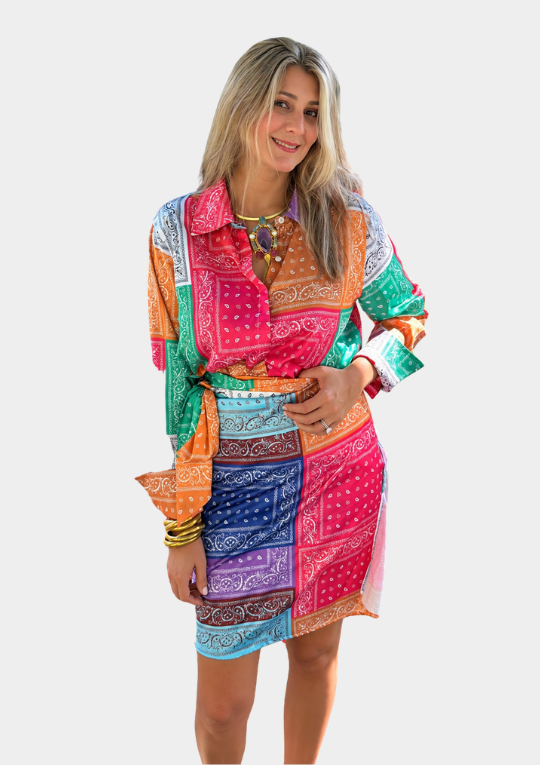 Tall Women's Bandana Patchwork Midi Wrap Dress