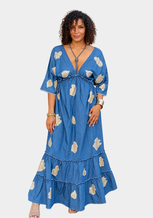 Tall Women's Yellowstone Western Denim Maxi Dress